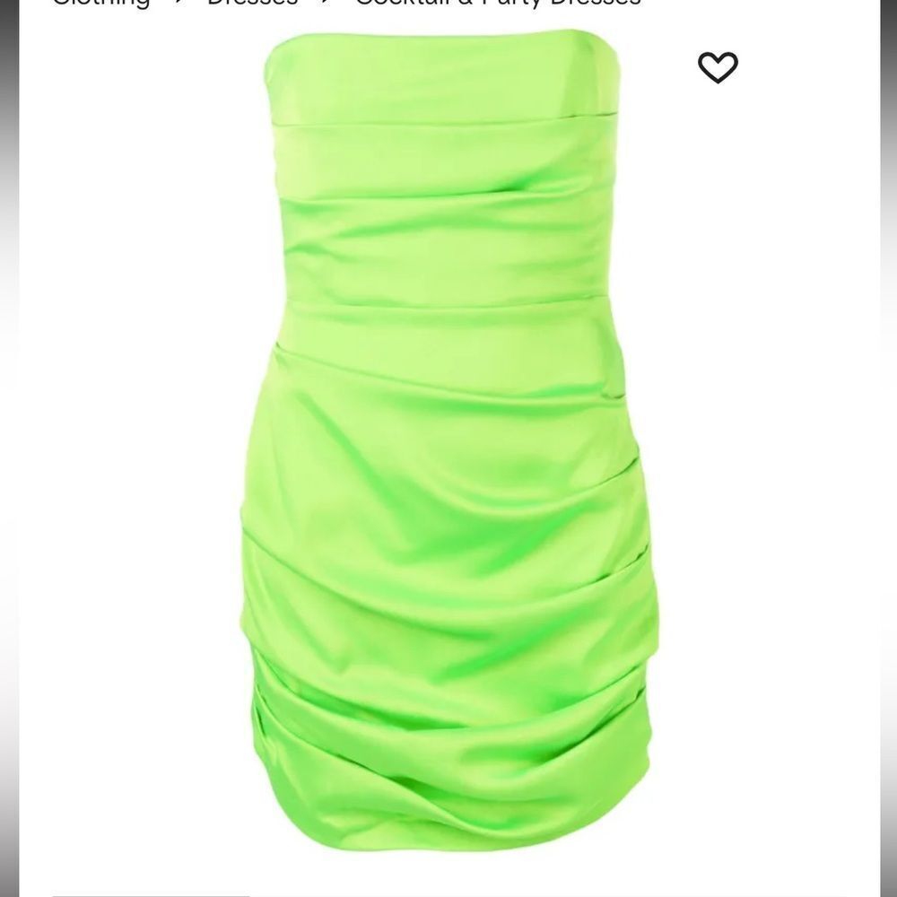 New Alex Perry Colten pleated strapless minidress lime green UK 10/ US 6